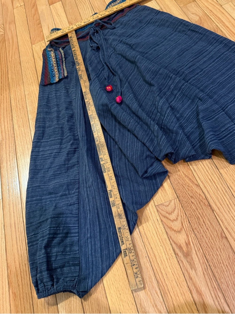 Boho Wide-Leg Harem Pants in Navy embroidered waist and pocket cotton hippie - Picture 5 of 8